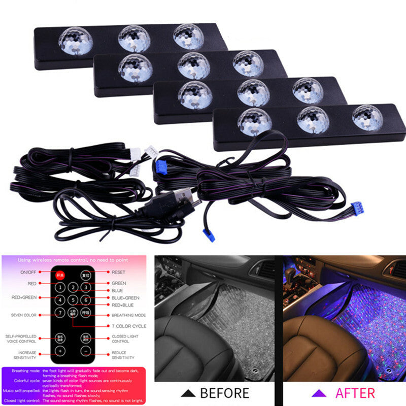 7Colors Car Ambient Foot Star Starry Light Neon Atmosphere Music Control USB LED
