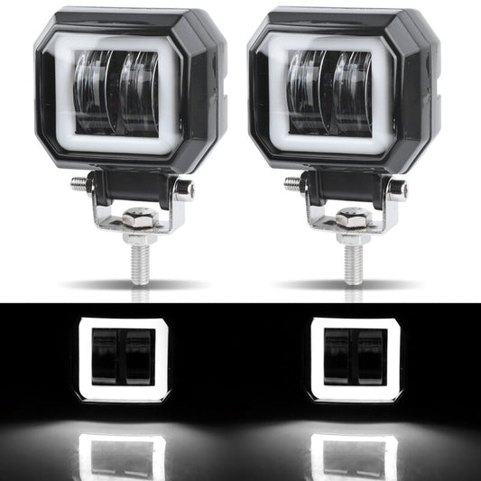 2X 3inch LED Work Light Bar Spot Pods Offroad Fog Driving 4WD ATV White Halo DRL