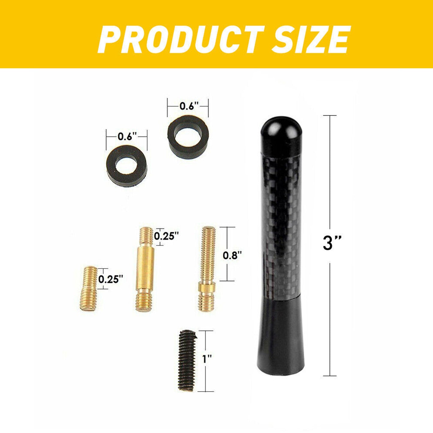 3inches Car Antenna Carbon Fiber Radio FM/AM Antena Black Kit Universal