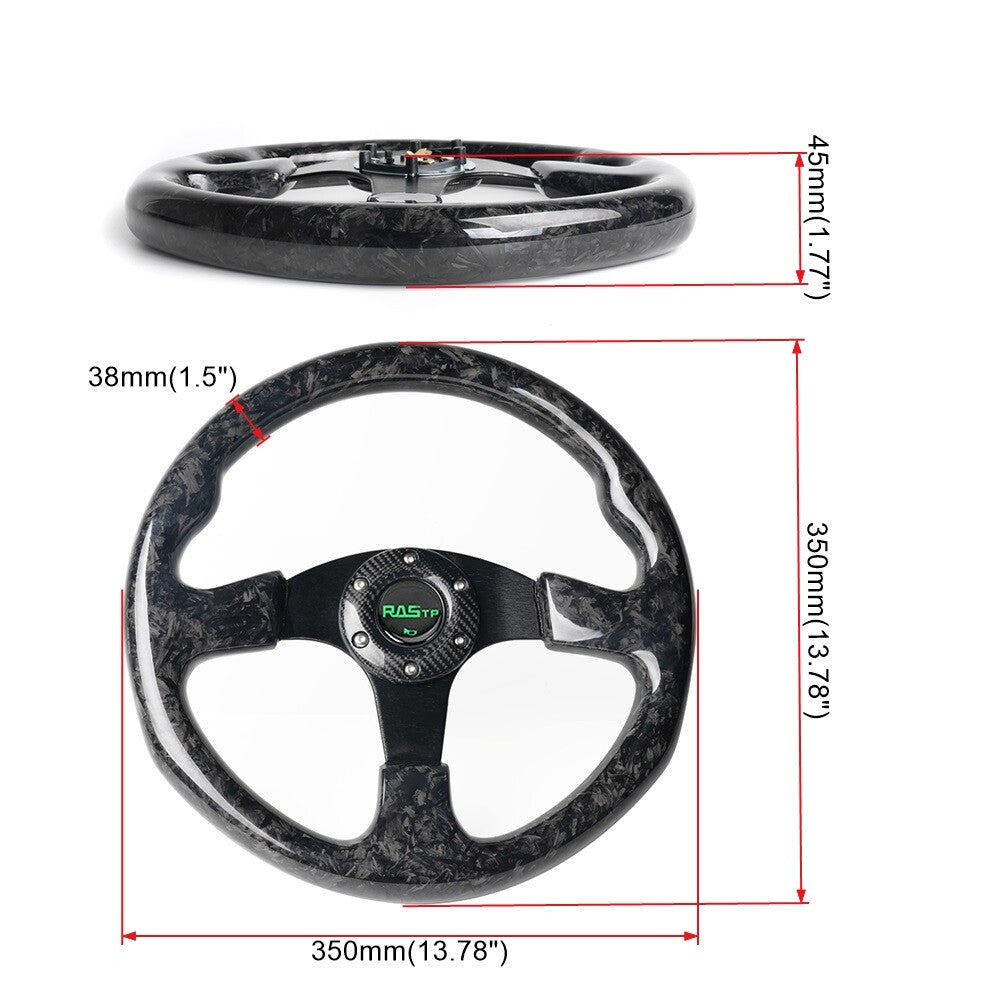 Universal Black Forged Carbon Fiber 14/350mm Drifting Racing Steering Wheel