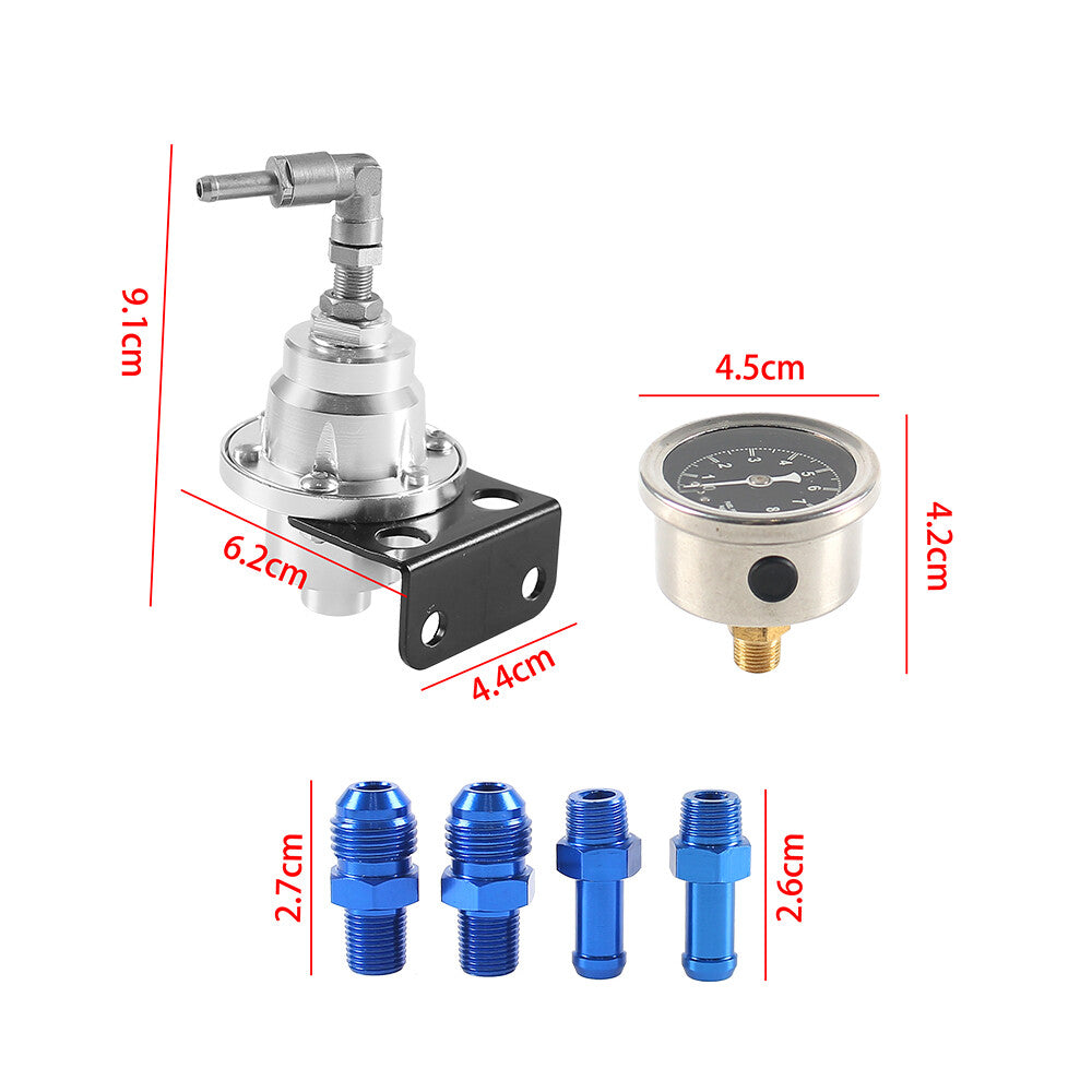 Adjustable Car Fuel Pressure Regulator w/Oil Gauge Kit Universal 0-160psi Silver