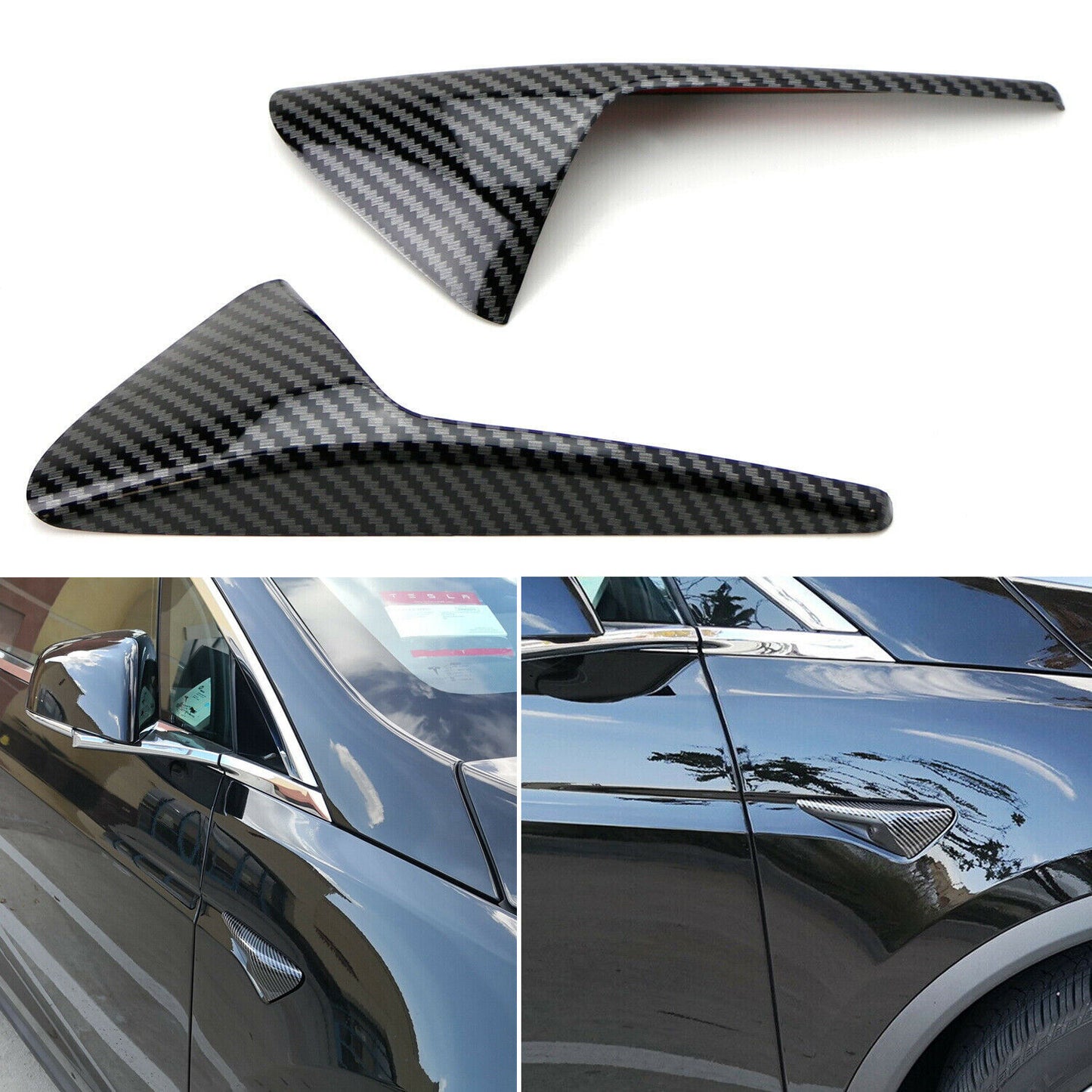 for Tesla Model 3 S X Carbon Fiber Style Black Side Camera Decoration Cover Trim