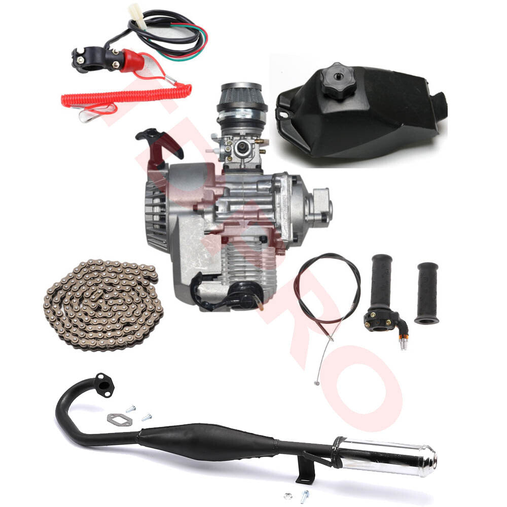 2 Stroke 50cc 49CC ENGINE MOTOR + Exhaust Kit POCKET for MINI BIKE SCOOTER ATV Quad