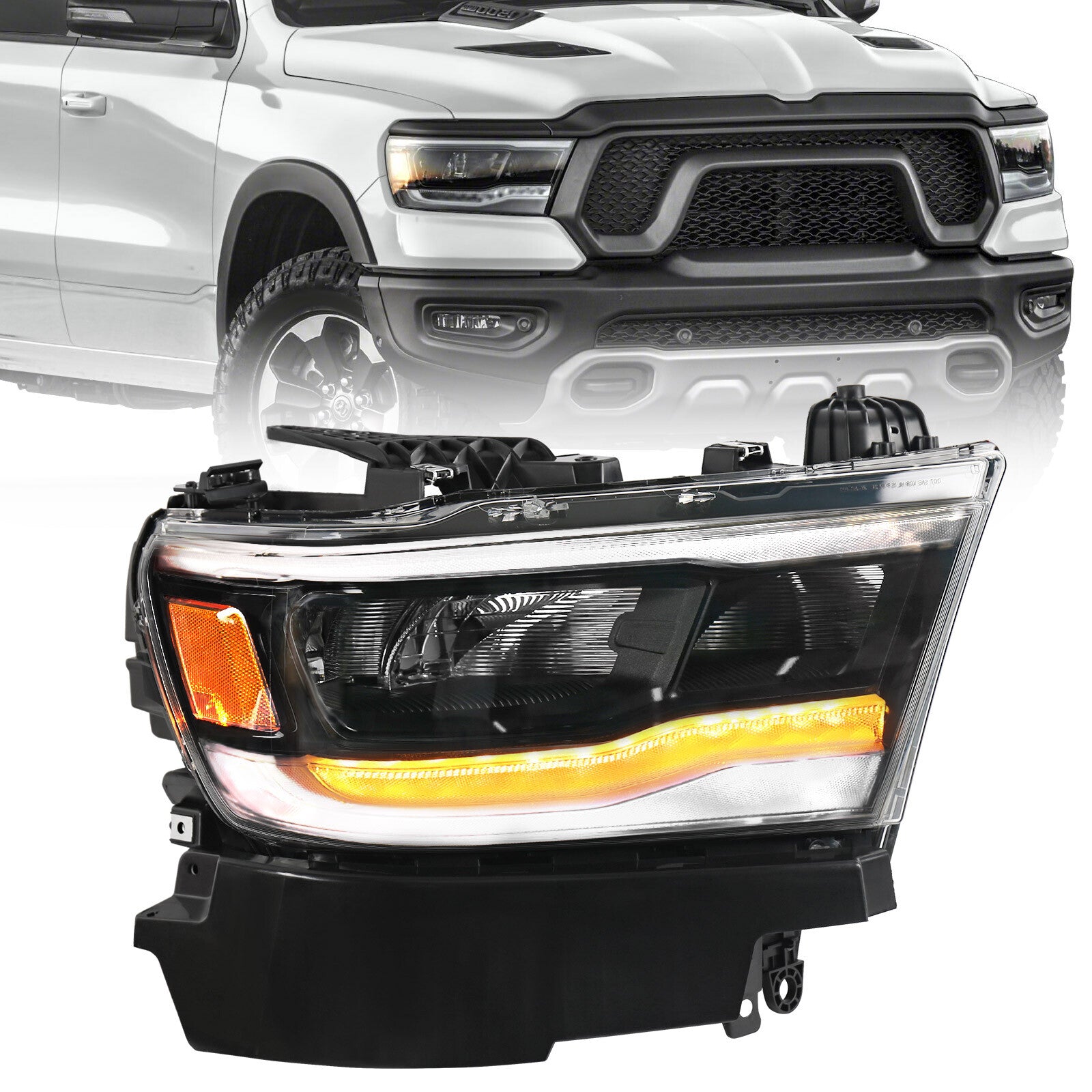 Suitable for 2019-2023 for Dodge for Ram 1500 Black Reflector Full LED Headlights for Passengers