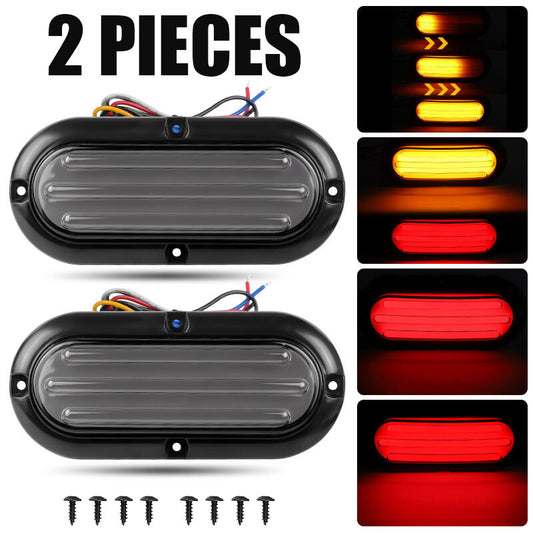2X Oval LED Turn Tail Rear Brake Stop Lights Amber+Red Flowing DRL Trailer Truck