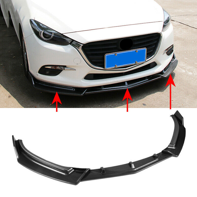 Carbon Fiber Front Bumper Lip Chin Spoiler Body 3pcs for Mazda 3 Axela 2014-2018
