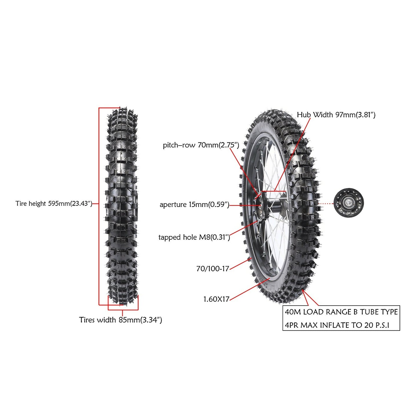 17-inch 14-inch wheels, 70/100-17 + 90/100-14 tires, rims, grooved bike, for mini trail, Apollo RFZ 125