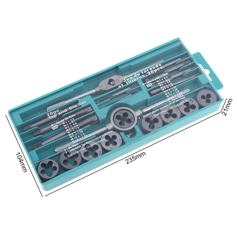20Pc M3-M12 Screw Tap Die Set Metric Thread Tap Wrench Hand Car Repair Hand Tool