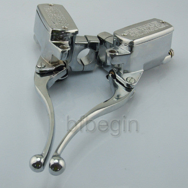 Motorcycle 1-inch handlebar hydraulic brake master cylinder and clutch lever chrome alloy