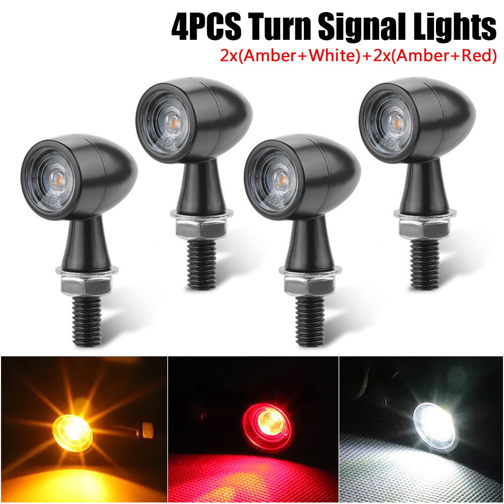 4-Piece Universal Motorcycle LED for Mini Turn Signal Flashing DRL Brake Light for Bobber
