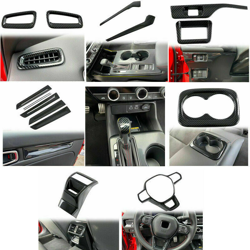 16P Black Carbon Fiber Interior Kit Trim Accessories for Honda for Civic 2022-2023