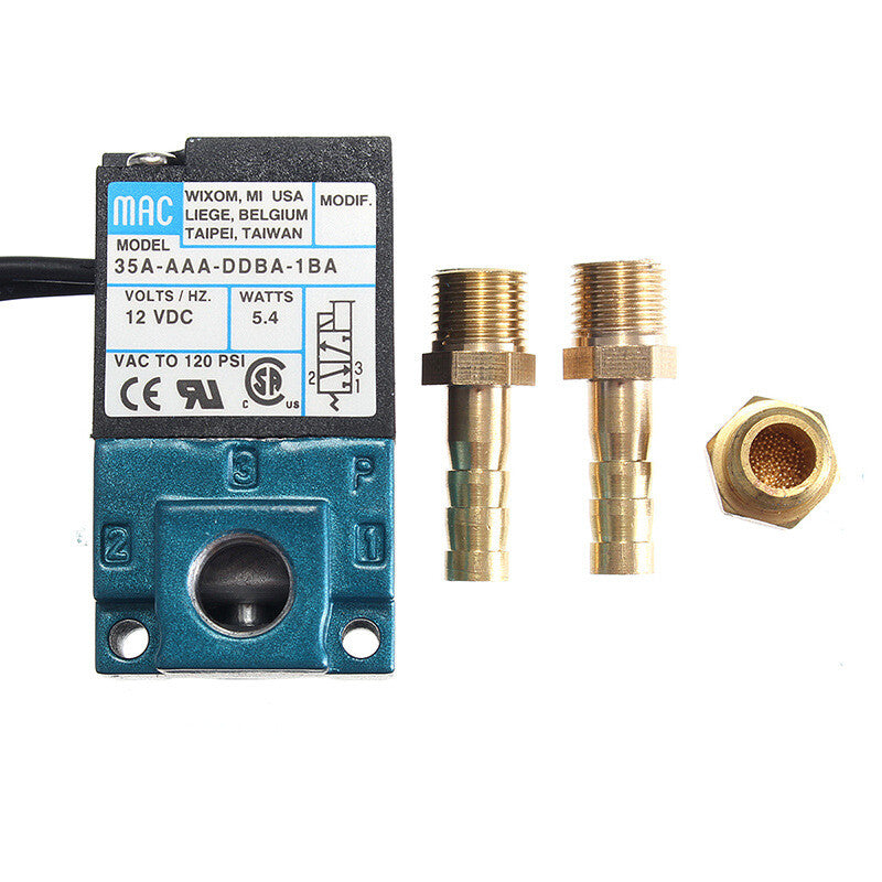 MAC 3 Port 5.4W Electronic Boost Control Solenoid Valve + Barbed Brass Fittings