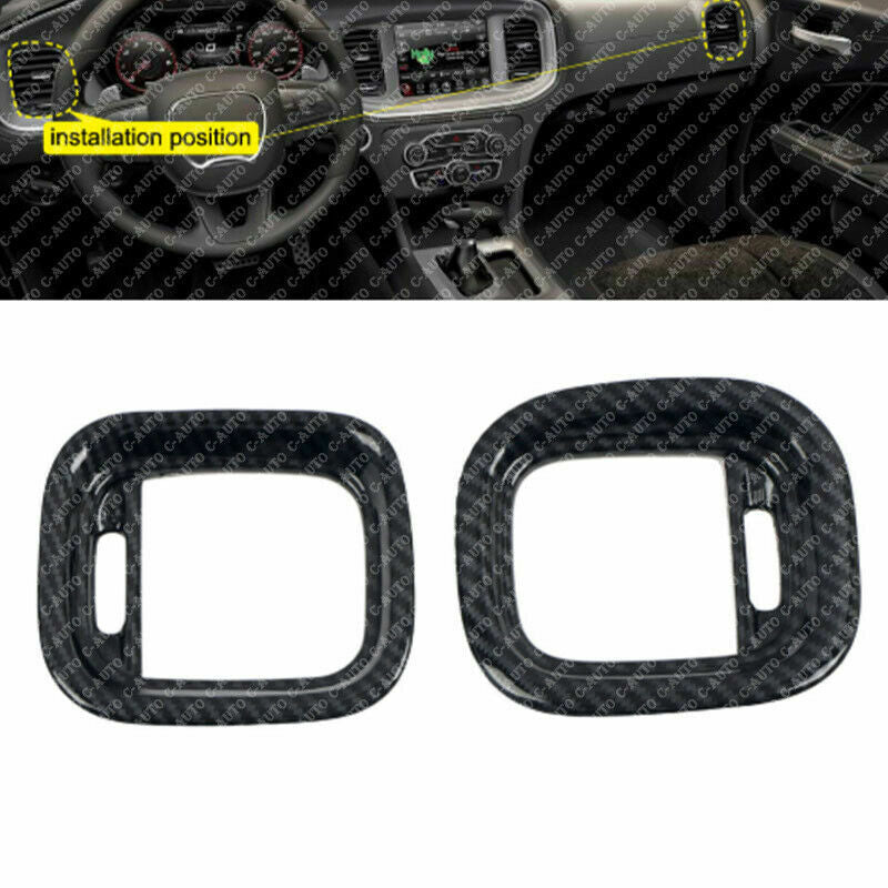 for Dodge Charger 2016-2021 2pc ABS Carbon Fiber Air Vent Cover AC Outlet Trim