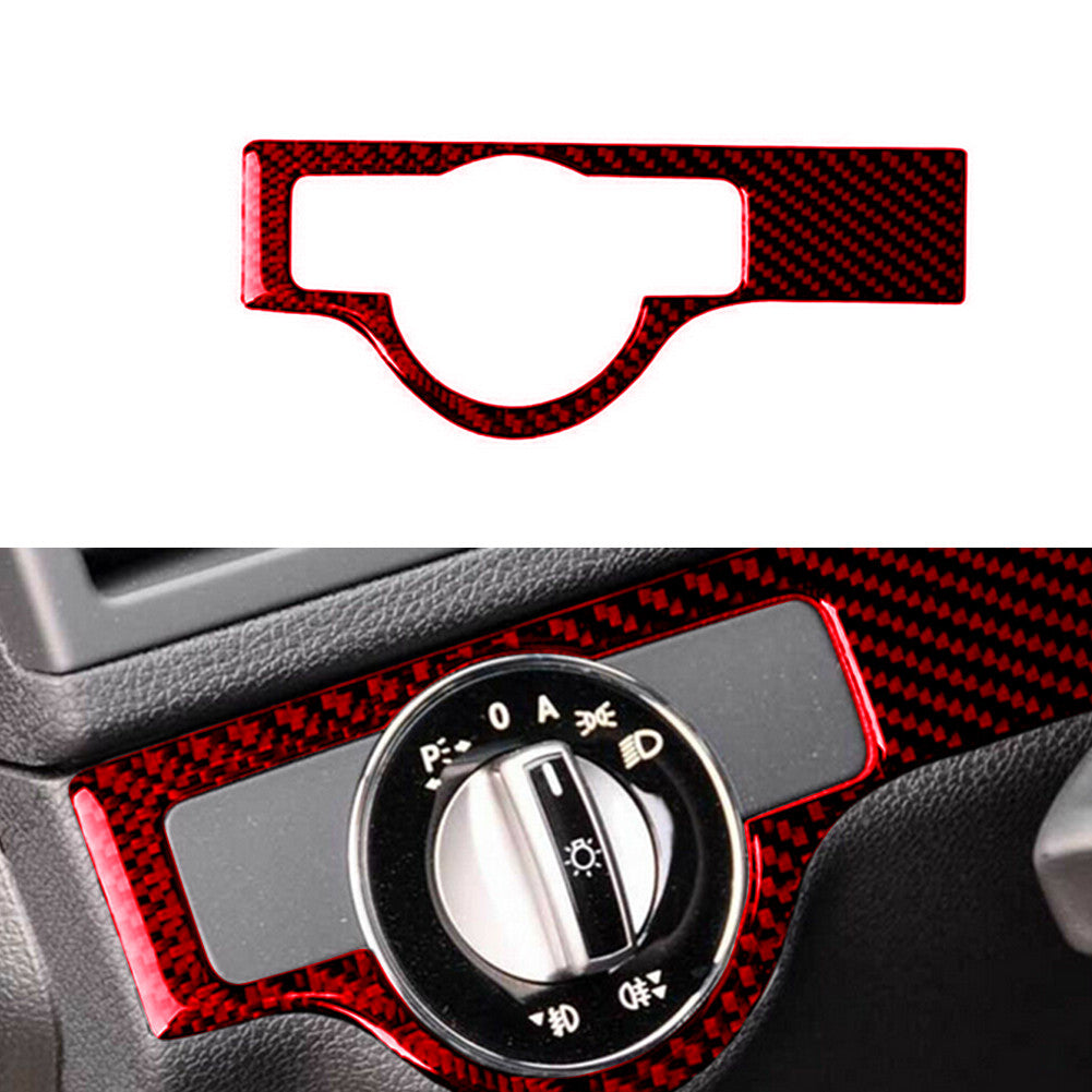 Red Carbon Fiber Headlight Button Trim for Mercedes-Benz C-Class W204 07-10