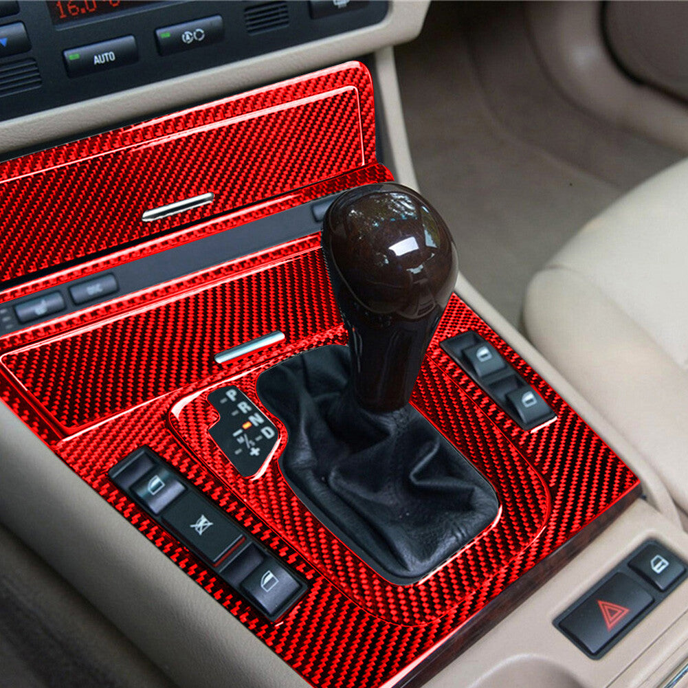 6Pcs Red Carbon Fiber Interior Gear Shift Frame Cover Trim for BMW 3Series E46