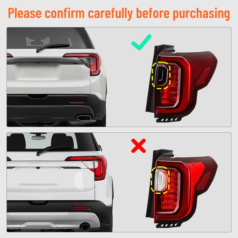 2P for 2020-2023 for GMC Acadia with black trim exterior taillights for passengers.