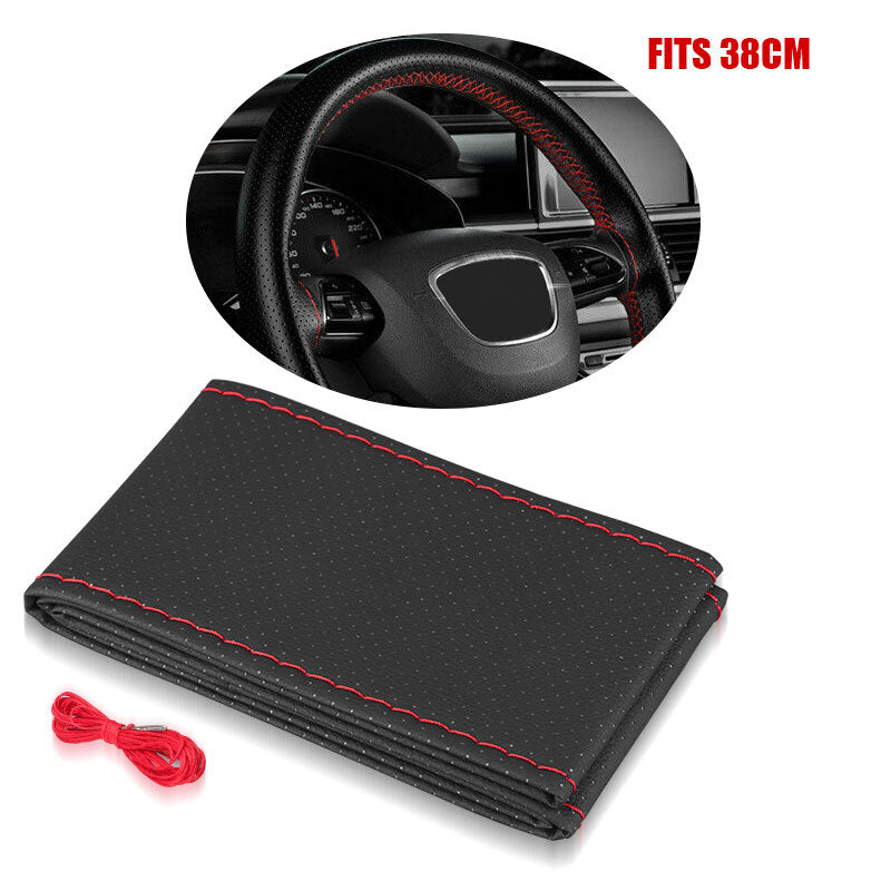 Universal Leather DIY Car Steering Wheel Cover Anti-slip For 15/38 cm Black US