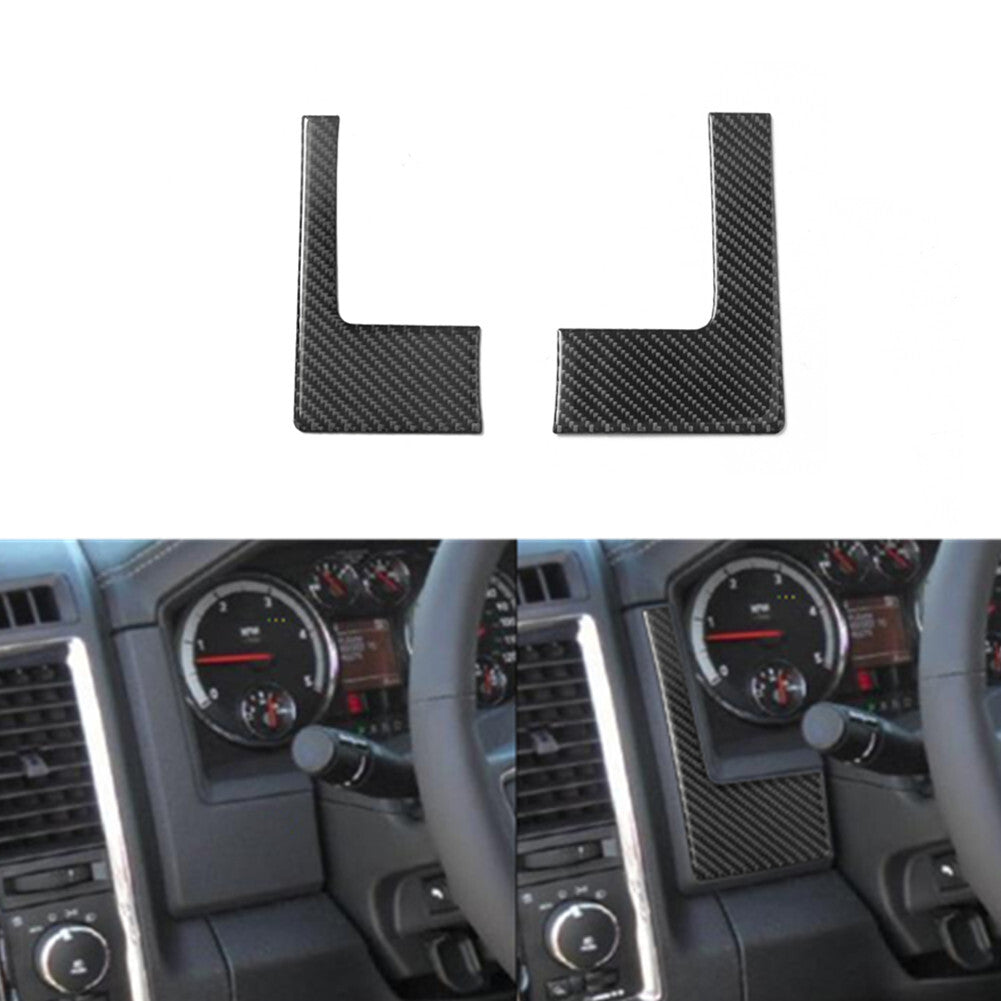 2Pcs Carbon Fiber Speedometer Surround Cover Trim for Dodge for RAM 1500 2009-2012