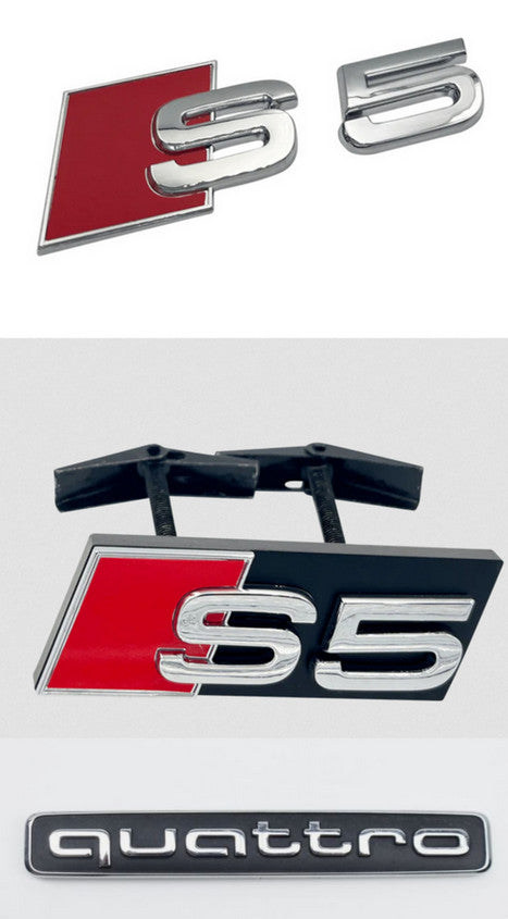 Suitable for Audi S5 front grille, trunk badge cover, rear boot, Quattro badge chrome plating