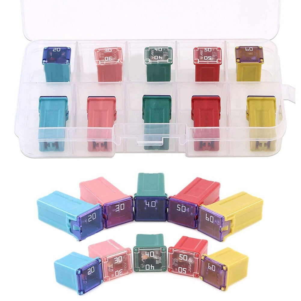 10x Fuses Pack Kit 20A,30A,40A,50A,60A Car Auto Van Square Assortment Fuse