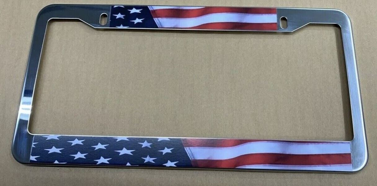 Car license plate frame cover, rear trunk American flag chrome alloy, suitable for Mitsubishi 1x