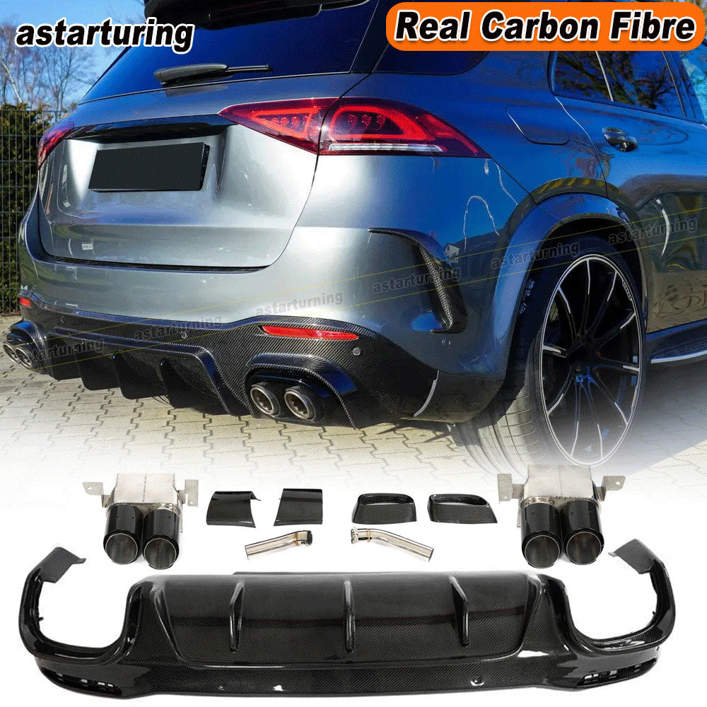 for Benz V167 GLE63 AMG SUV 21+ REAL CARBON Rear Bumper Diffuser Lip Exhaust Tip