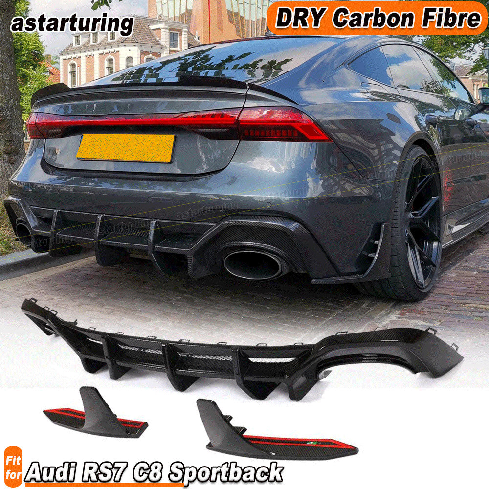 Fit for Audi RS7 C8 Sportback 2020-23 Dry Carbon Fiber Rear Bumper Diffuser Lip