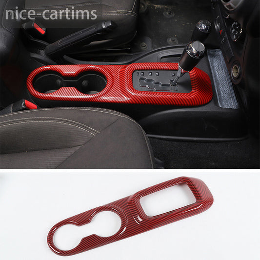 Red Carbon ABS Gear Shift Panel Cup Holder Trim for Jeep for Wrangler JK 2011-2017