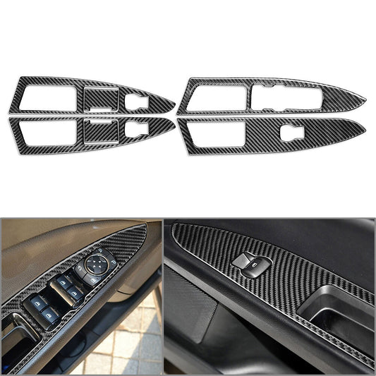 Window Lift Panel Switch Cover Trim Fit for Ford Mondeo 13-17 Carbon Fiber Black LHD