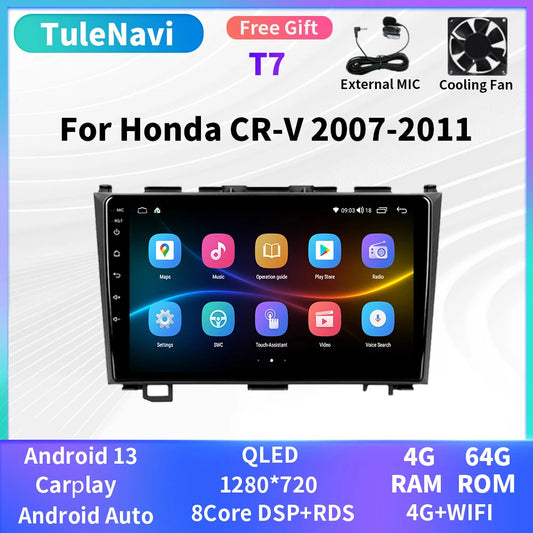 for Honda CRV for CR-V 3 2007-2011 Car Radio Android CarPlay GPS Multimedia Screen