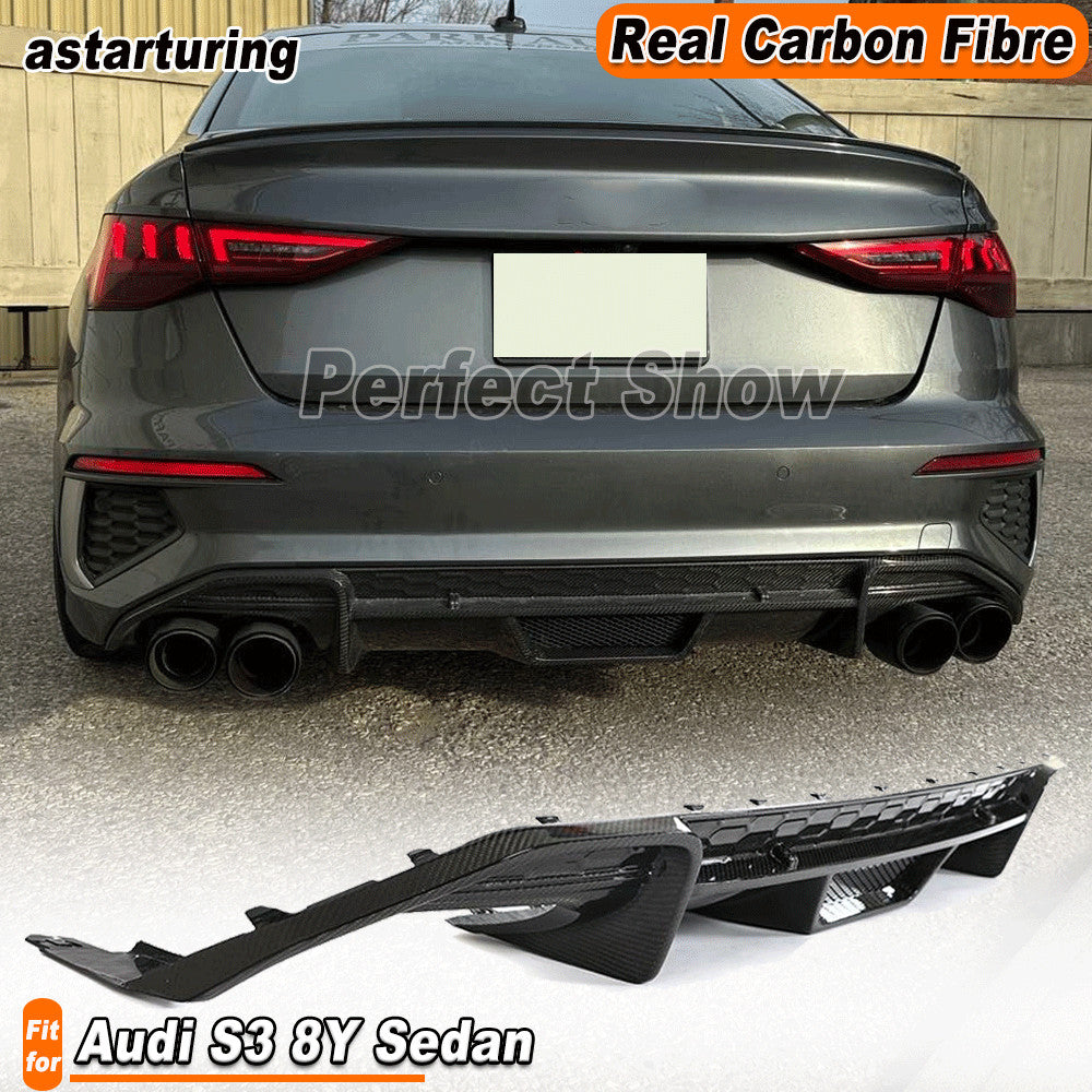 for Audi S3 8Y Sedan 2021-23 Real Carbon Fiber Rear Bumper Diffuser Lip Spoiler