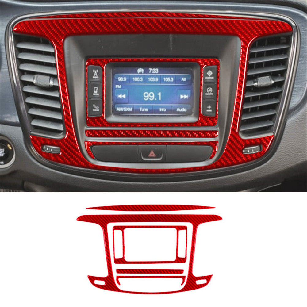 5X Red Carbon Fiber Multimedia Console Panel Cover Trim for Chrysler 200 2015-17