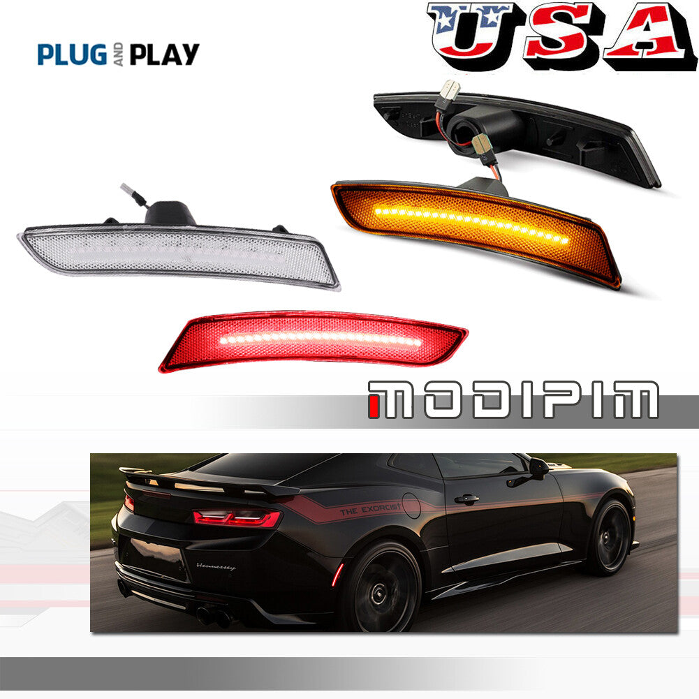 Transparent front and rear bumper LED side fender marker lights for 2016-2023 for Chevrolet Camaro.