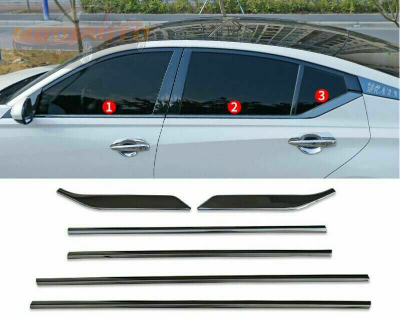 6Pcs For 2019-2022 for Nissan Altima Glossy Black Car Window Bottom Strip Cover Trim