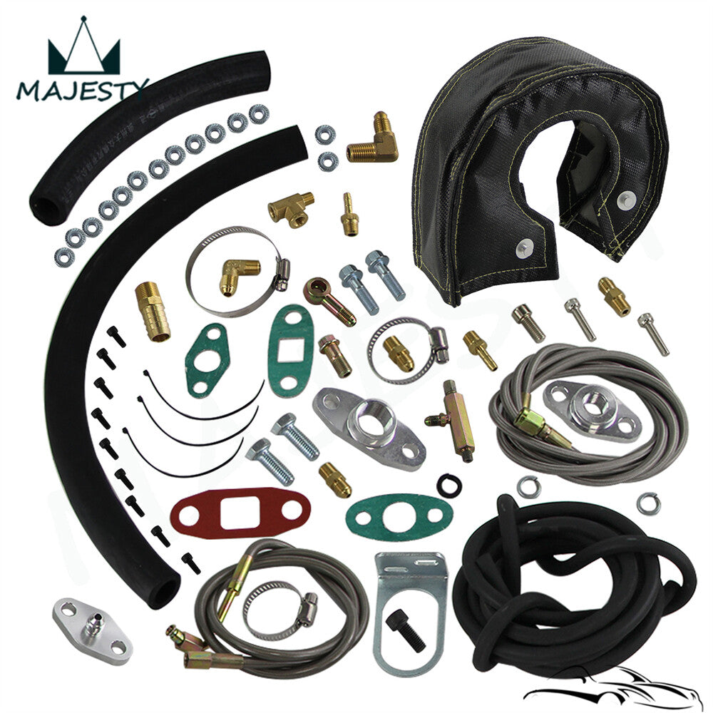T3 T4 Complete Turbo Oil Line Inlet Drain Return Kit +T3 Blanket Heat Cover GT45