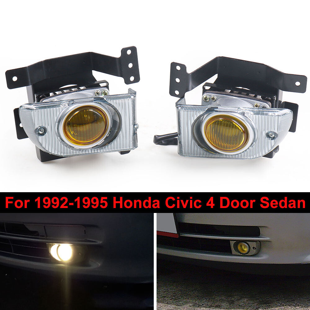 for Honda for Civic 1992-1995 4-Door Sedan Automotive Front Bumper Fog Lights Yellow