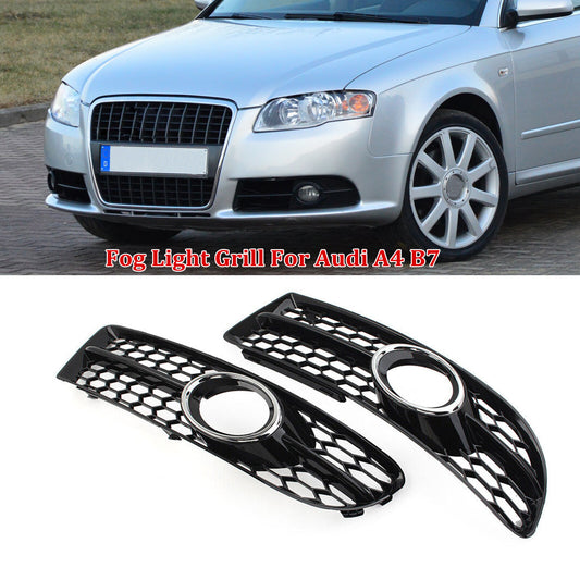 Chrome-ring honeycomb front fog light grille is suitable for Audi A4 B7 S series 2005-08