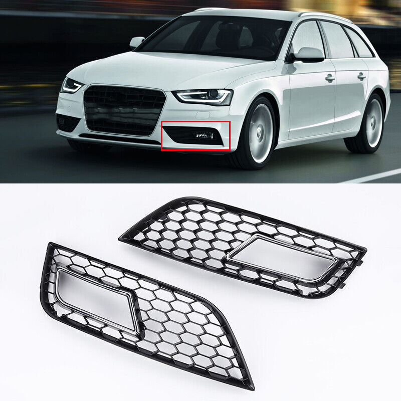 Fog Light Cover Grille Honeycomb Hood for Audi A4 B8.5 Facelift Models 2013-2016