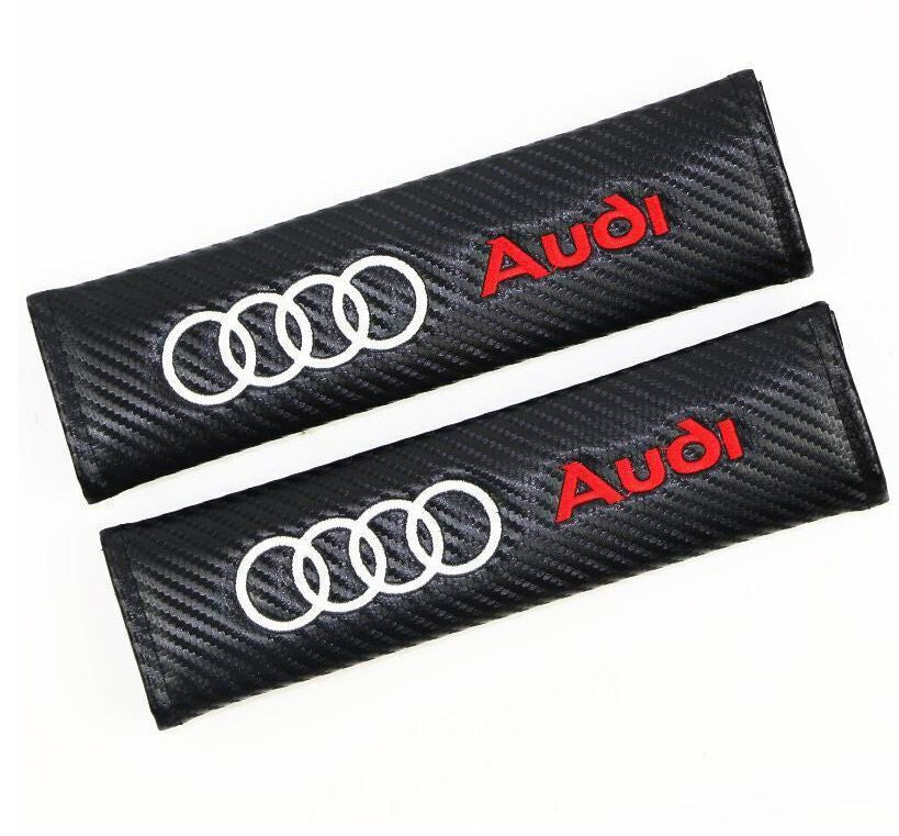 2-Piece Carbon Fiber Safety for Seat Belt Cover and Shoulder Strap for Audi Cars