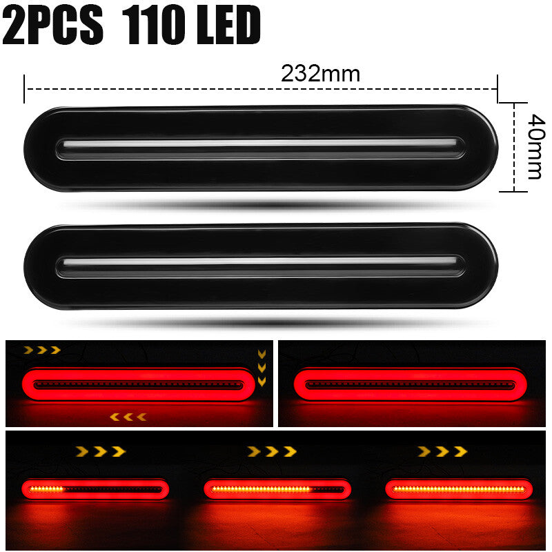 2X LED 9 Brake Flowing Turn Signal Tail Lights Stop DRL Red/Amber Truck Trailer