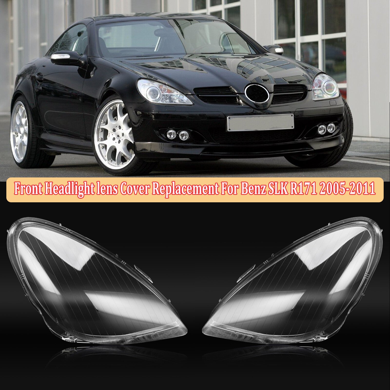 2x Front Headlight Lens Cover Shell Lampshade For 2005-11 for Mercedes-Benz SLK R171
