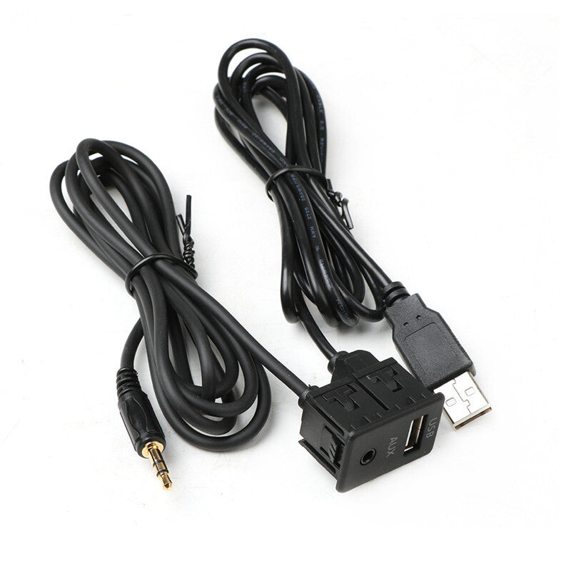 Car Dash Flush Mount USB Port Charger Panel 3.5mm AUX Extension Cable Adapter