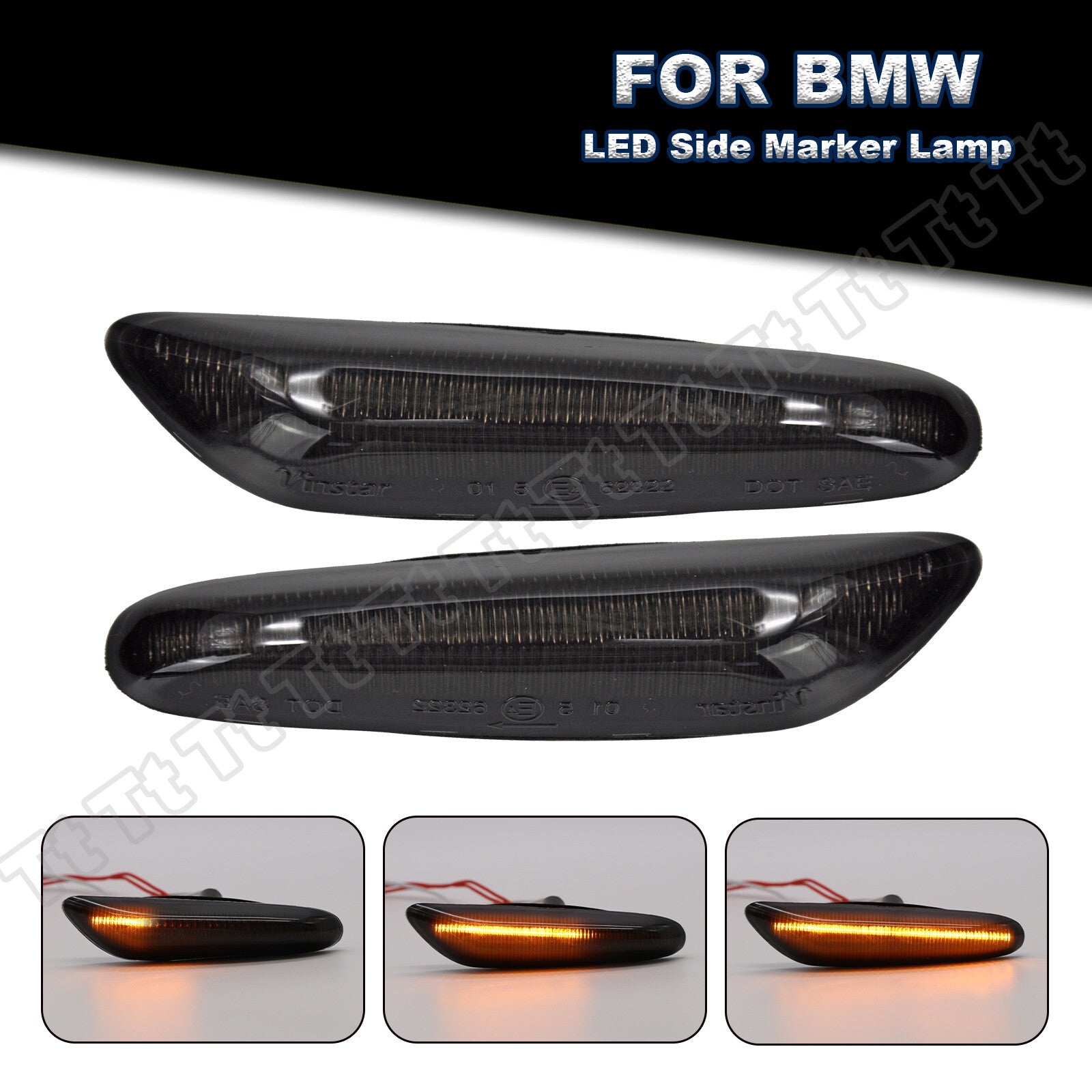 Sequential smoked LED side marker lights for BMW E60, E61, E82, E88, E90, E91, E92, E93