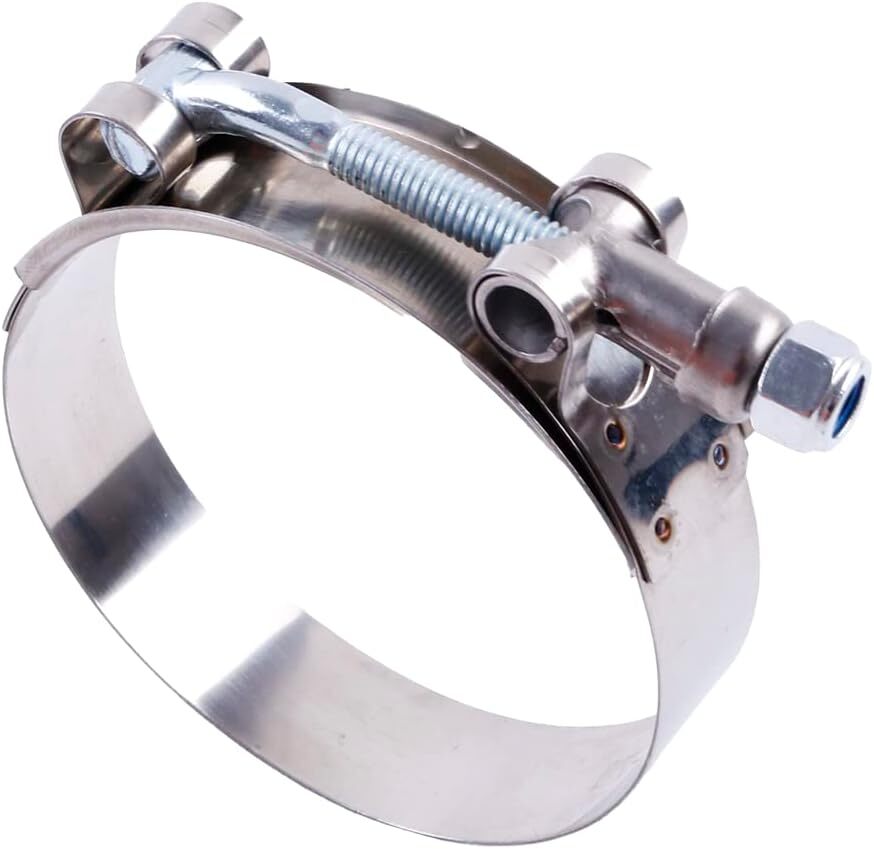 77-87 mm working range T-Bolt stainless steel clamp fits 3-inch turbo intercooler hoses.