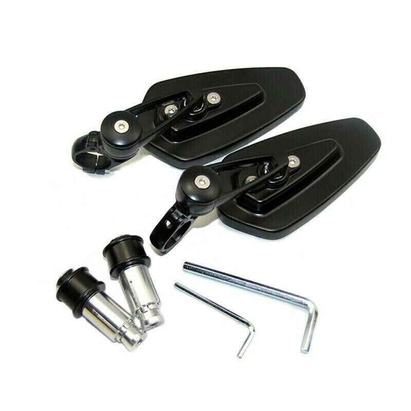 2Pcs Motorcycle Aluminum Rear View Black Handle Bar End Side Rearview Mirrors