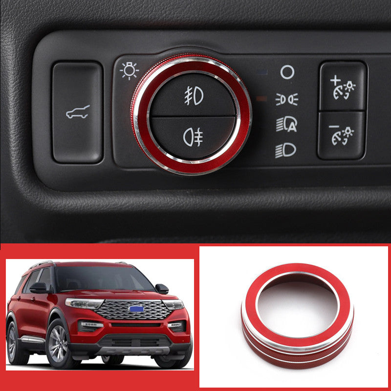 Red Aluminum Headlight Switch Knob Cover Trim for Ford Explorer 2020-2022