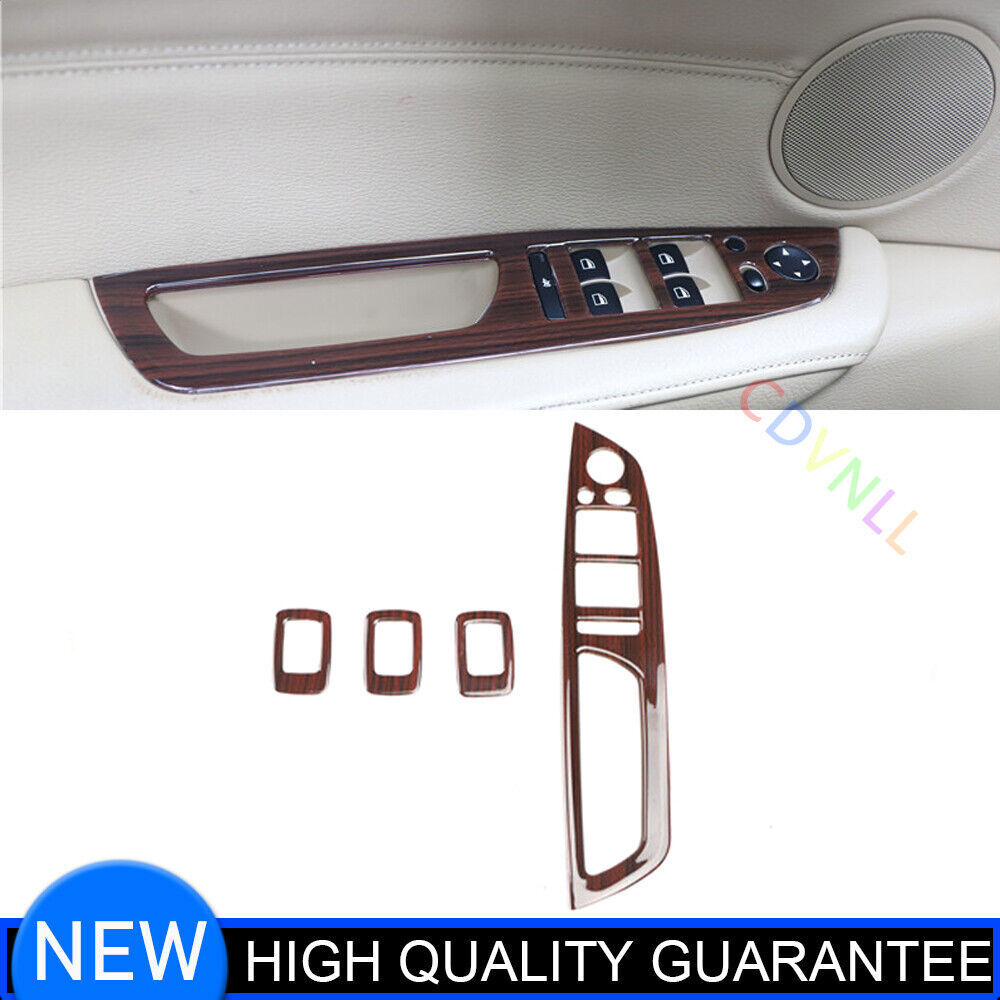 Inner Door Window Lift Switch Frame Cover Trim for BMW X5 2008-13 Red Wood Grain