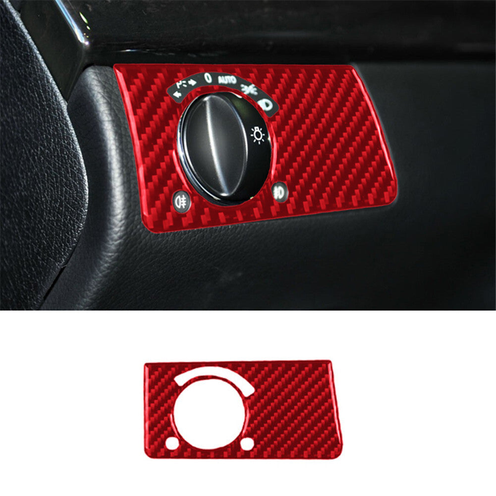 Red Carbon Fiber Headlight Switch Cover Trim for Mercedes-Benz W211 2003-2009