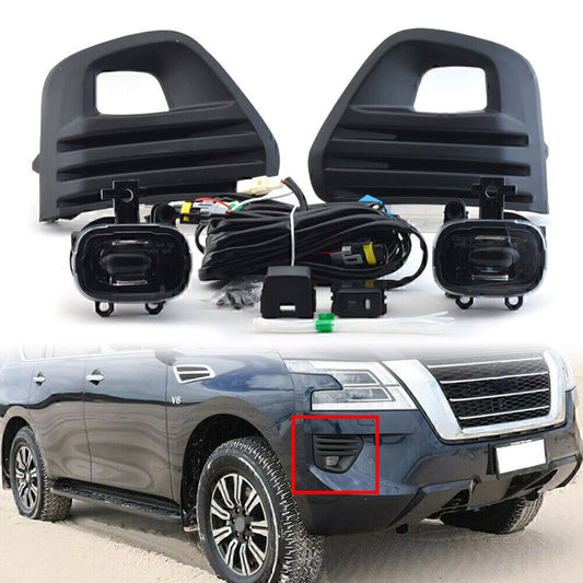 Car LED Front Fog Lamp Kit w/Bulb Switch Cable Bezel Fit for Nissan Patrol 2020 2021