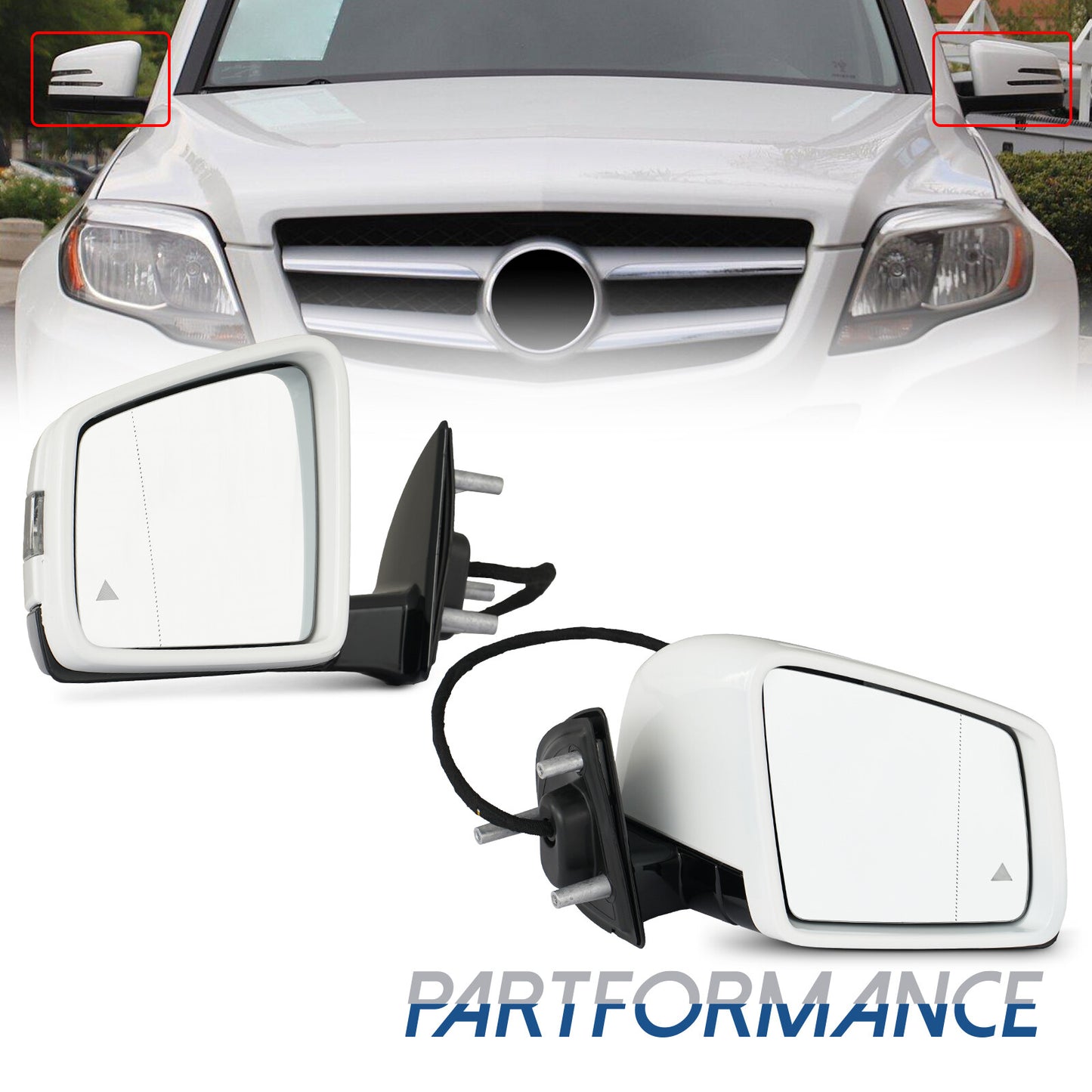 A pair of white side mirrors are suitable for 2005-2011 for Mercedes-Benz M GL-Class blind spot monitoring.